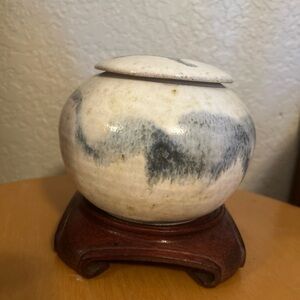 Pottery with lid,  Artist hand made , kiln fired with glaze.